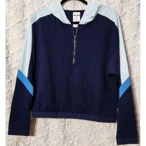 Reebok Hoodie Womens M Core 10 Q Zip Crop Oversized Knit‎ Nylon Navy Athleisure